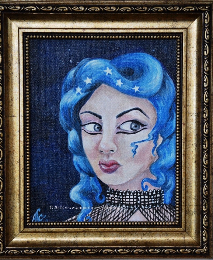 Original Framed Surreal Portrait Art Acrylic Painting "Five Wishes" 8x10 inches