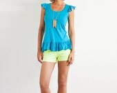 SALE - Turquoise Lace Back Top with Ruffles