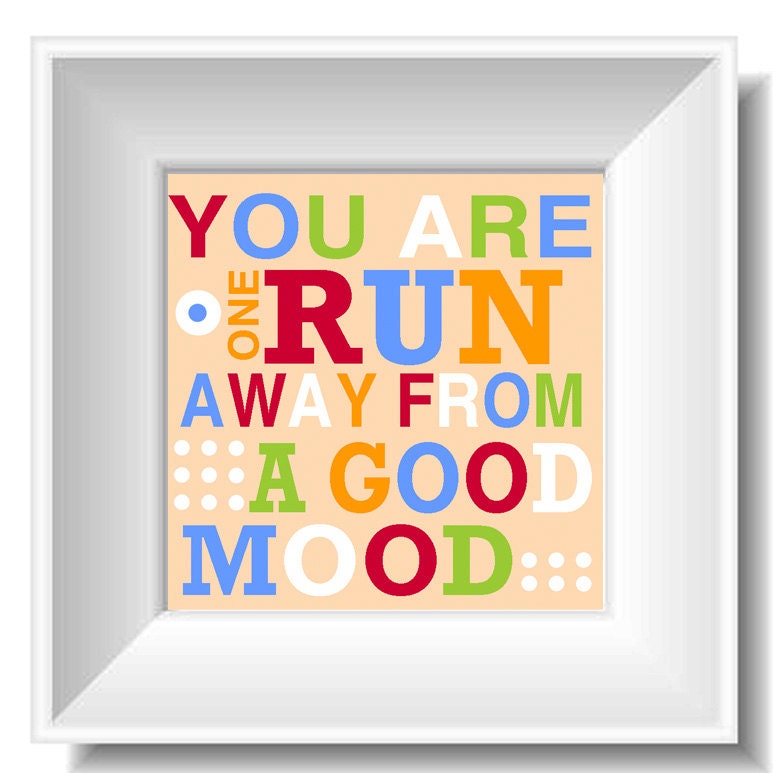 Running art, typography print, inspriational quote print, 8x8 - ONE RUN
