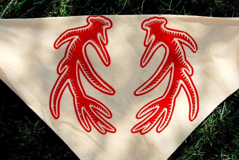 Deer Antlers Horns Bandana - Red & Tan - Screen Printed