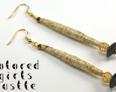 Nude Paper Bead Earrings with Gold & Black Trim
