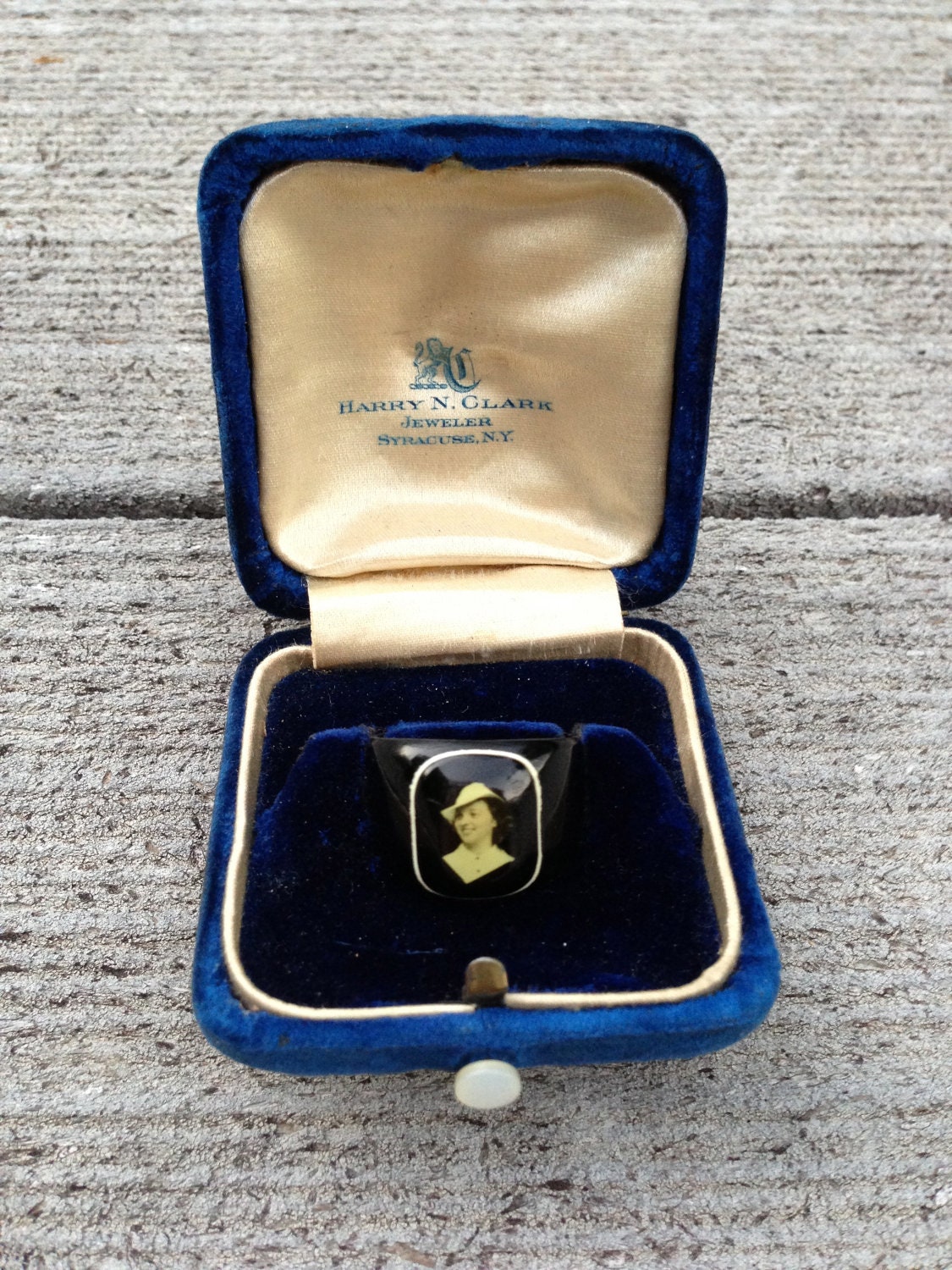 Bakelite Sweetheart Ring, Bakelite Celluloid Prison Ring, Mourning Ring Handmade 1930's In Vintage Ring Box