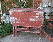 Antique GATELEG Dropleaf TABLE Handmade Fabulous Old Cinnamon Red And Blue Paint Shabby Chic Wood Furniture