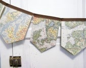 Vintage World Map Bunting Banner, a repurposed vintage atlas map garland photo prop