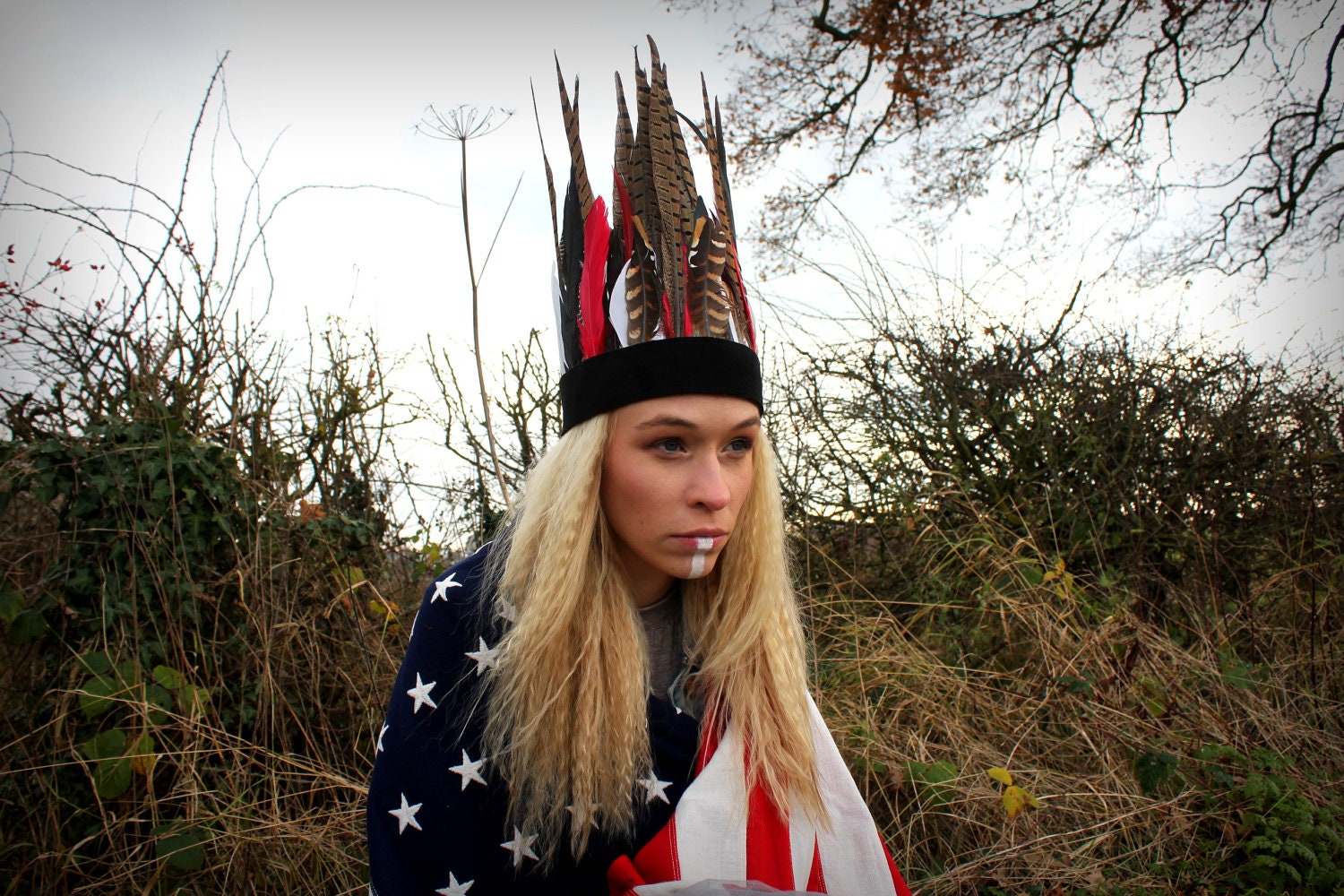 Black and natural feather headpiece