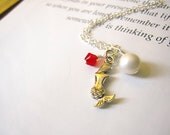 Mermaid Necklace with red swarovski crystal & pearl - Bridesmaids jewelry in Beach Wedding - Nautical gift