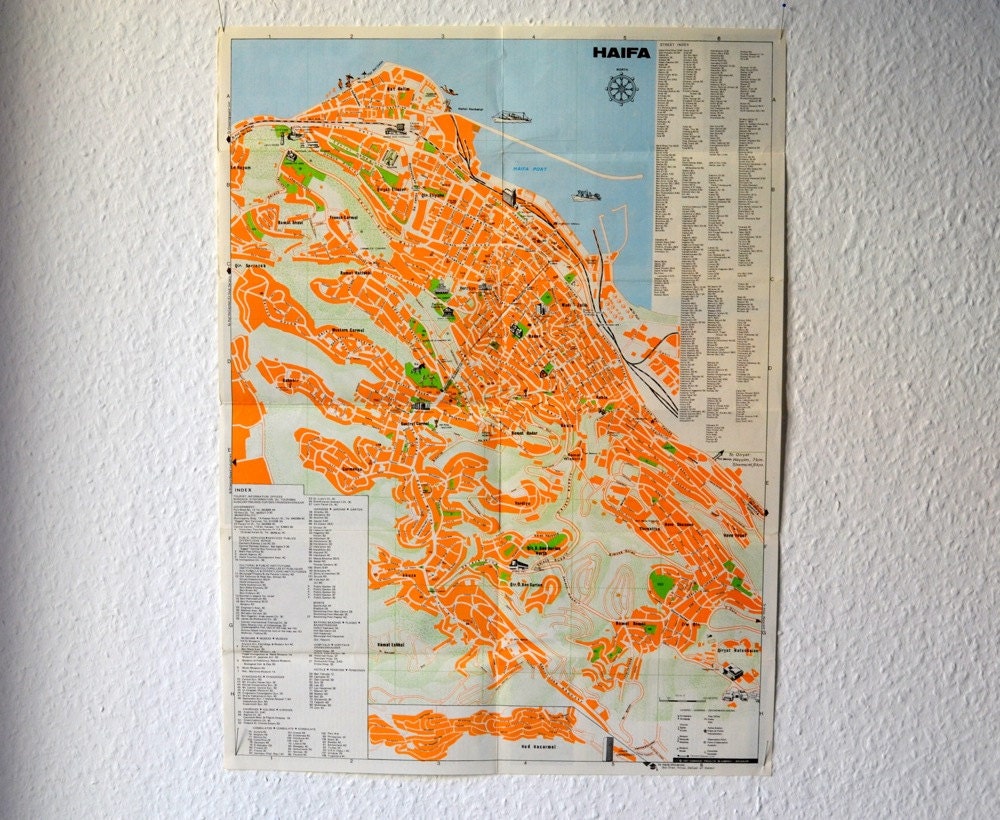 Vintage map Haifa Israel poster modern modernist graphic design typography geography wall decor decoration mod