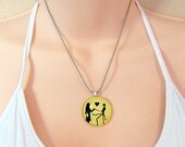 CLEARANCE SALE Nightmare Before Christmas: Jack & Sally YELLOW Glass Tile Pendant Halloween Handmade Jewelry