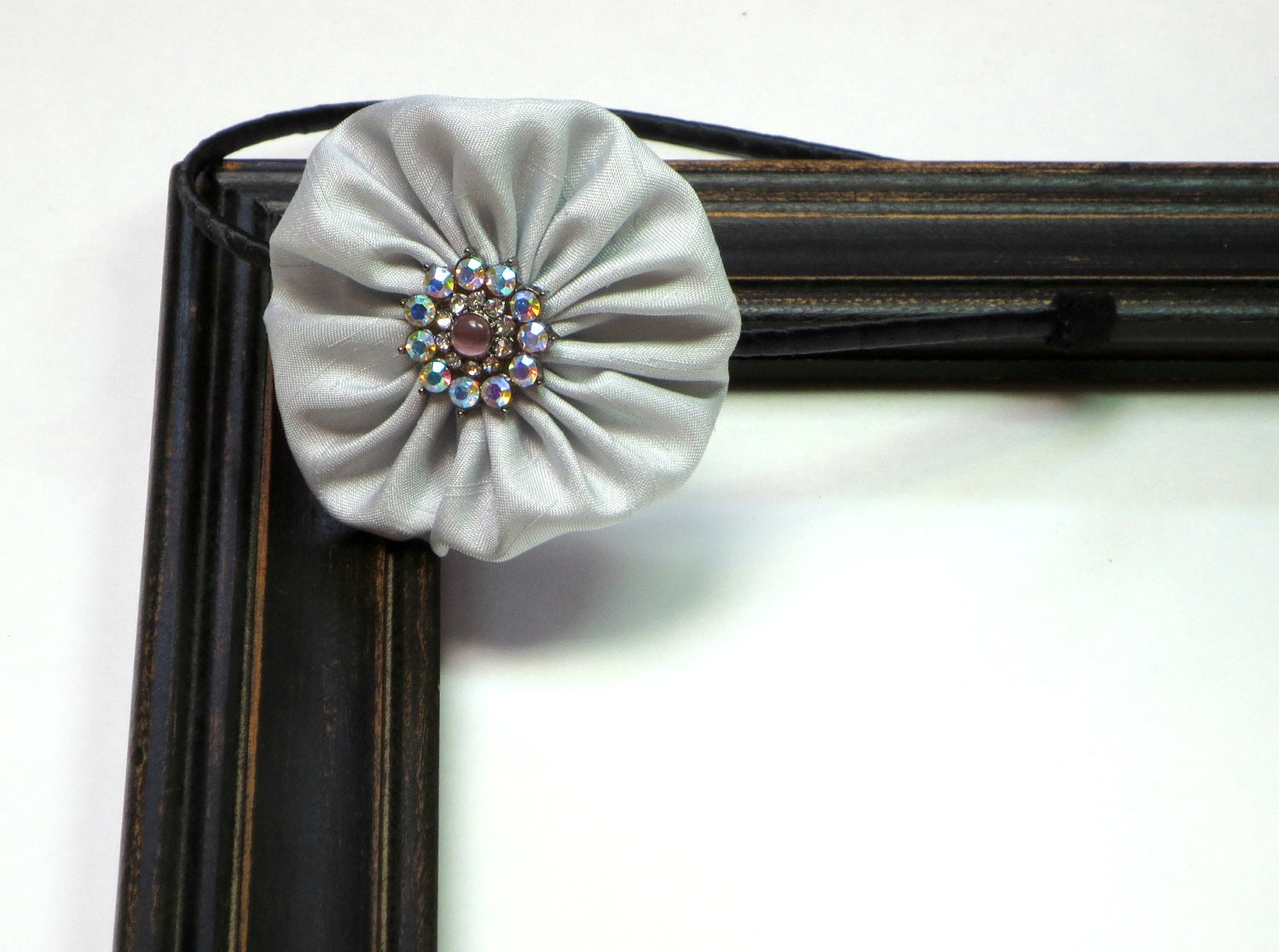 Adult Headband - Ice Grey Shantung Silk Rosette Headband For Women and Girls
