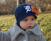 The Original- Girls Detroit Tigers Crochet Newsboy Hat with Old English D Patch / Major League Baseball Baby / Photo Prop / Item 100