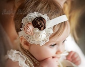 Baby Headband, Lace flower headband, newborn headband, Satin Rosette headband, Baby girl Headbands, toddler headband, Shabby Chic, hair bow
