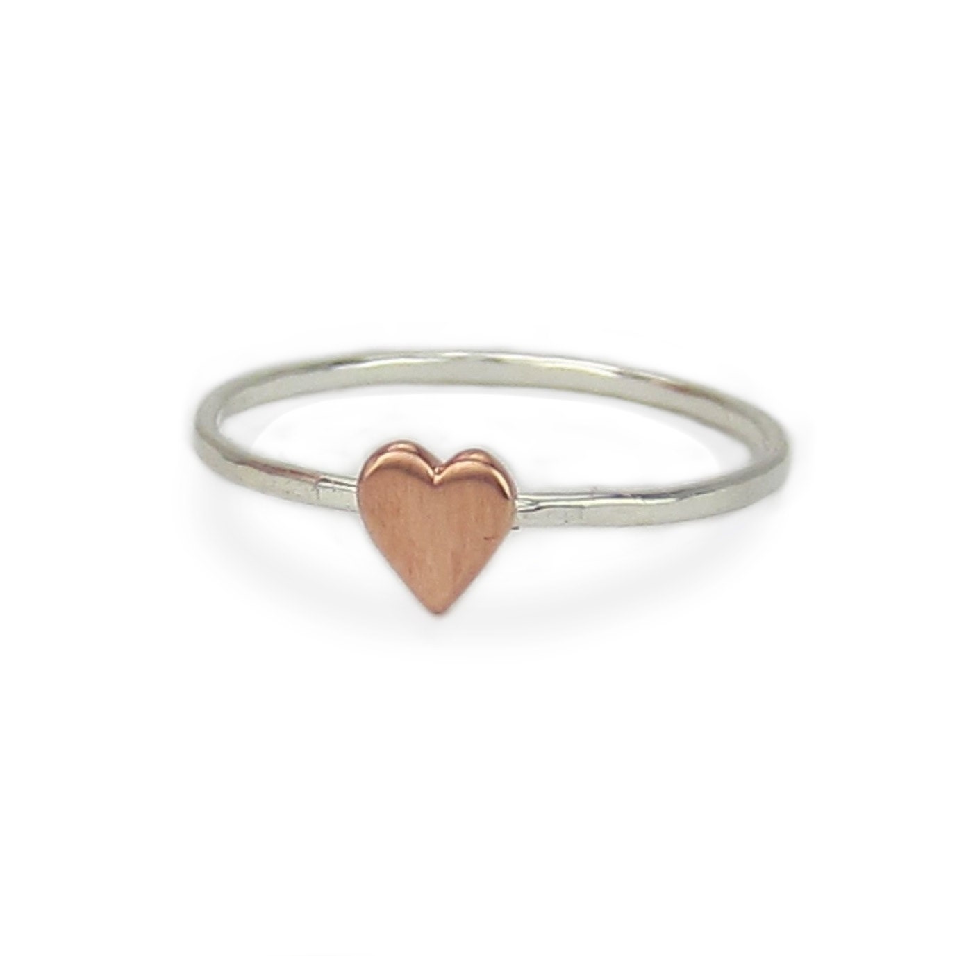 Tiny Copper Heart and Hammered Sterling Silver Ring