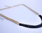 Mixed Statement Necklace - Black chain and 24k gold plated chunky chain