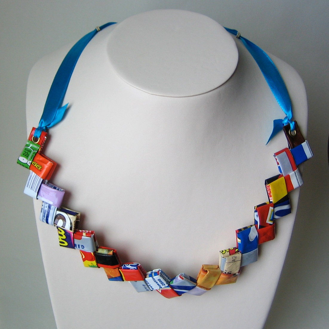 Recycled Necklace Colorful Reclaimed Wrappers - Eco In Bright Colors