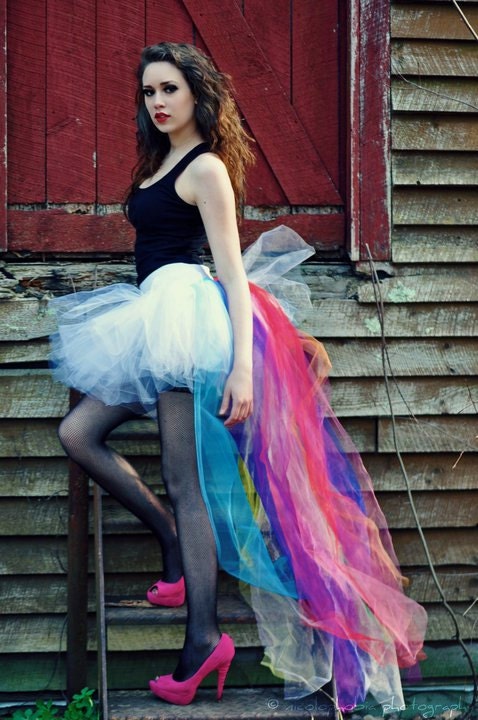 Rainbow Bustle White Tutu Skirt Extra Poofy By Sistersofthemoon 9597