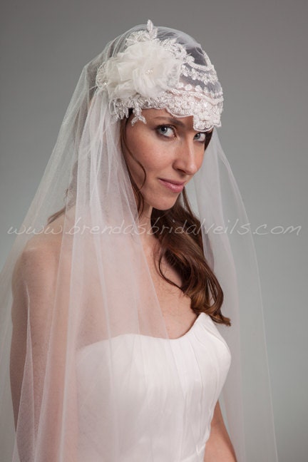 Cap Veil, 1920's Flapper Style Bridal Veil, Lace Wedding Veil - Madonna