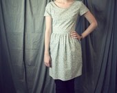 Fall Fashion Short Sleeve Dress- 1950's Floral Vintage Style Dress- Light Blue Tiny Floral in Cotton
