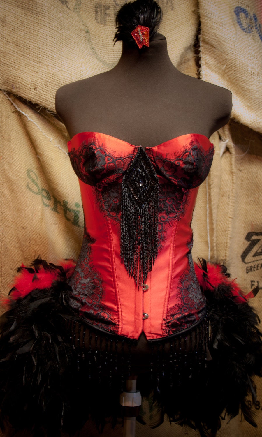 PHOENIX - Burlesque Costume Corset Red & Black Halloween dress - EVERYTHING INCLUDED
