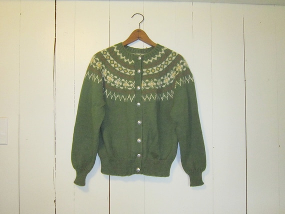 nordic fair isle sweater cardigan avacado green