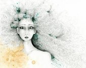 Illustration Pencil Drawing "Imagaine" Giclee Print of my Fantasy Illustration / Drawing green teamt