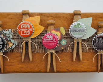 Vintage Inspired Clothespin and Soda Pop Bottle Top Boutonnieres and Corsages