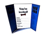 Doctor Who Inspired TARDIS Invitation Card, Blue Police Box Invite by Bohemian Bear
