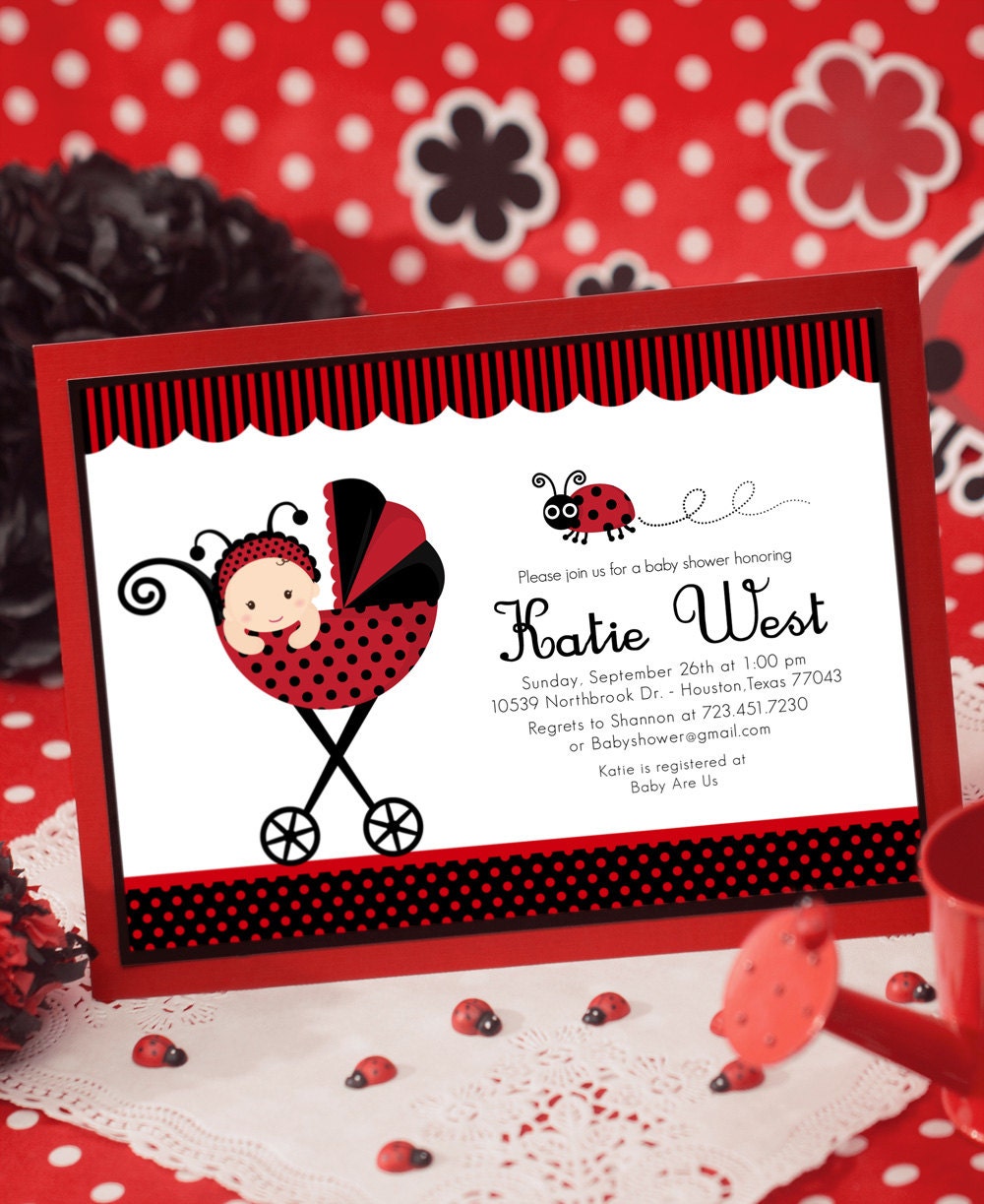 DIY PRINTABLE Invitation Card - Red Lady Bug Baby Shower Invitation - BS815CB1a3