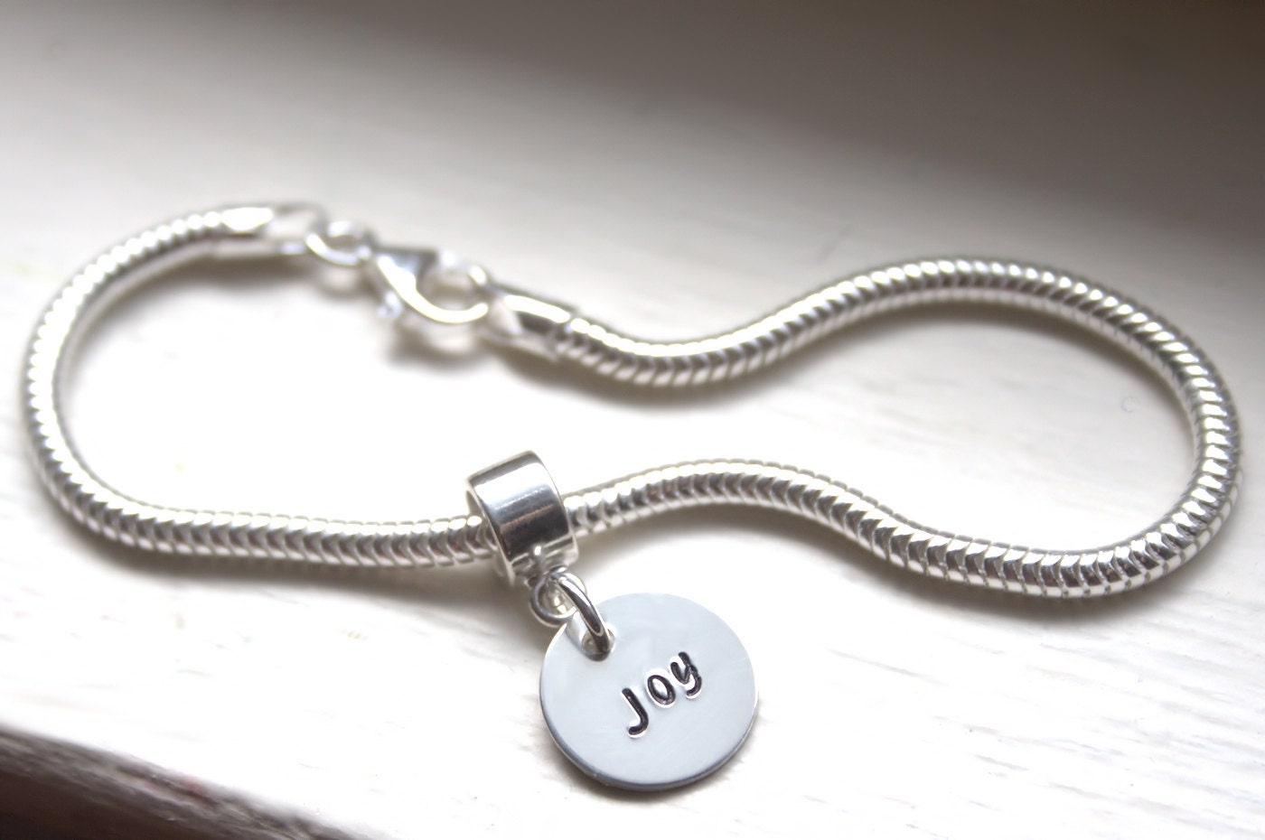 Personalized Charm Bracelet Sterling Silver Snake Chain Use with European Charm Beads