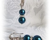 Teal Peacock Earrings -  Gem Bridal Bridesmaids Jewelry - Bridal Dangle Drop Crystal Earrings - Something Blue Wedding Holiday Party
