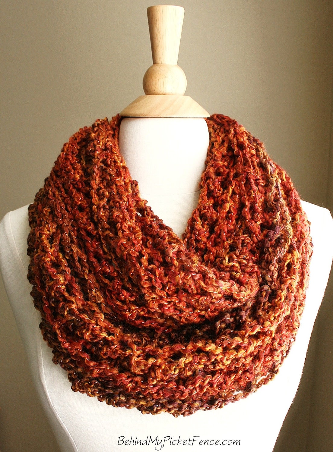 Sale - BEACHCOMBER INFINITY SCARF  - Warm, soft & stylish scarf rich in texture - Camp Fire Orange