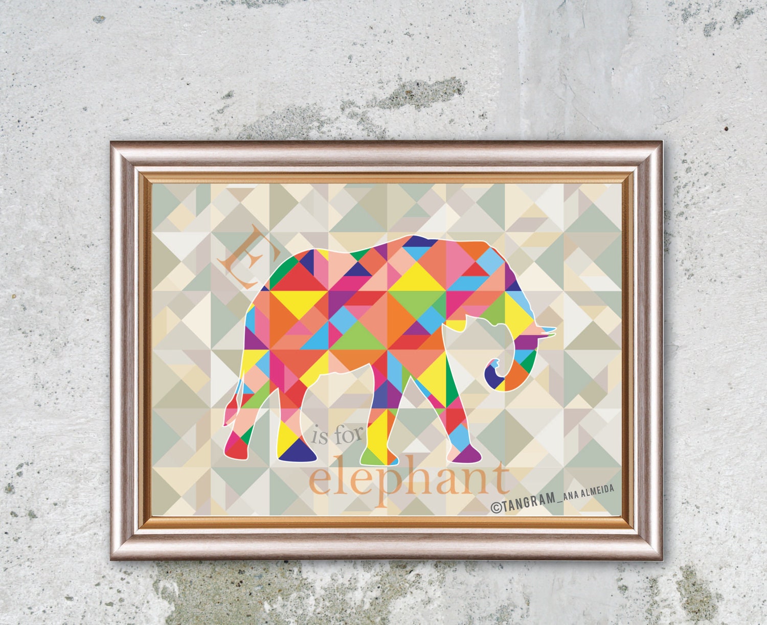 Geometric Art, Baby Boy Nursery WALL DECOR. Baby Girl Poster Print A4. Tangram Geometric Wall Art, Alphabet Elephant