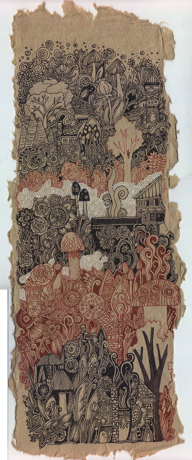 Little Village on The Hill Drawing by Megan Noel