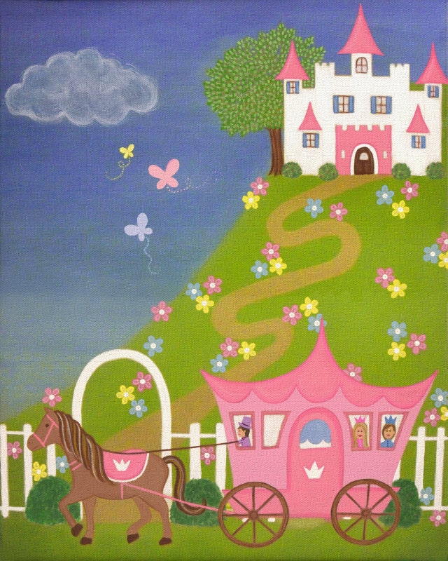 Children Decor Girls Kids Art Prints - Cinderella Fairytale Princess Castle Kids Wall Art for Kids Room Art by TwoLittleWitches