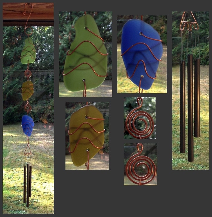 Wind Chime, Stained Glass, Sea Glass, Beach Glass, Copper, Windchimes, Wind Chimes, Suncatcher