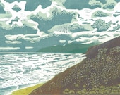 LINOCUT Linoblock Print - Winter at West Mabou Beach - Wall Art Decor