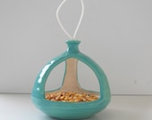 Bird Feeder Ceramic 3 Sided  Retro Hanging In Aqua Blue