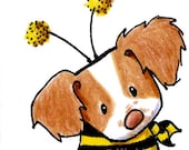 Original Dog Art Brittany Breton Spaniel Dog Breed Bee ACEO
