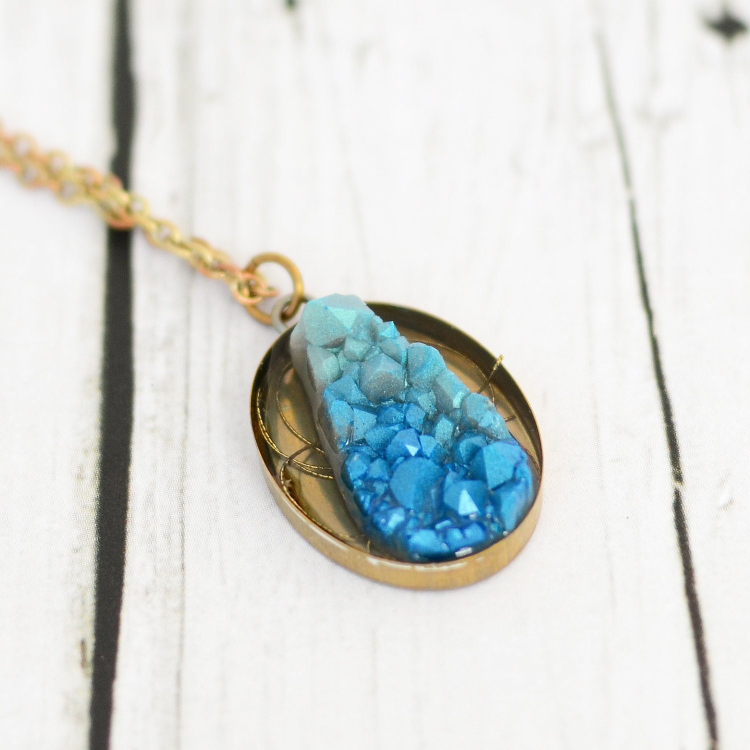 Electric and Sky Blue Faux Quartz Necklace