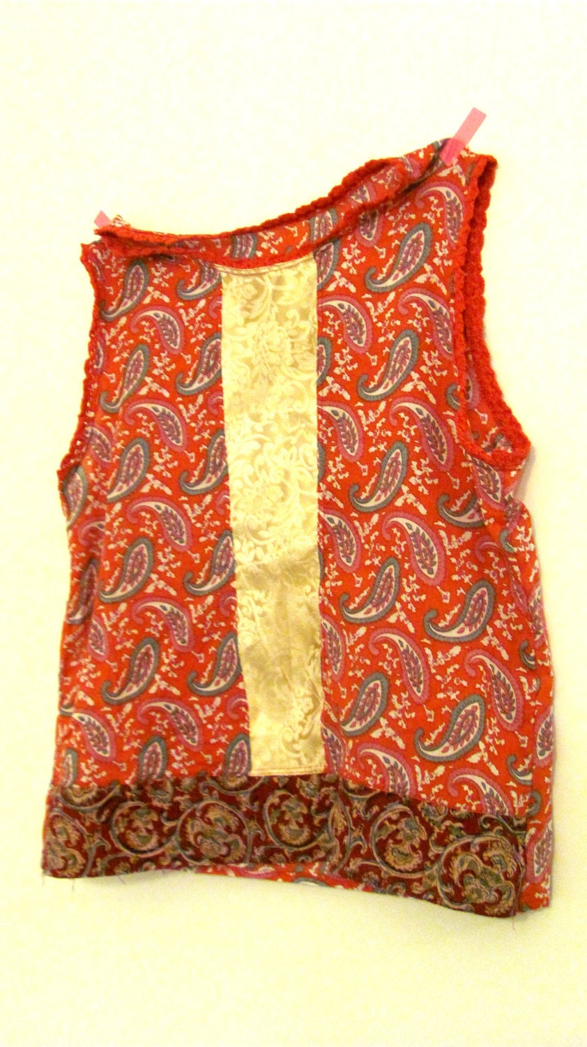 India Paisley Sleeveless Bohemian Hippie Shell Tank Top Large L