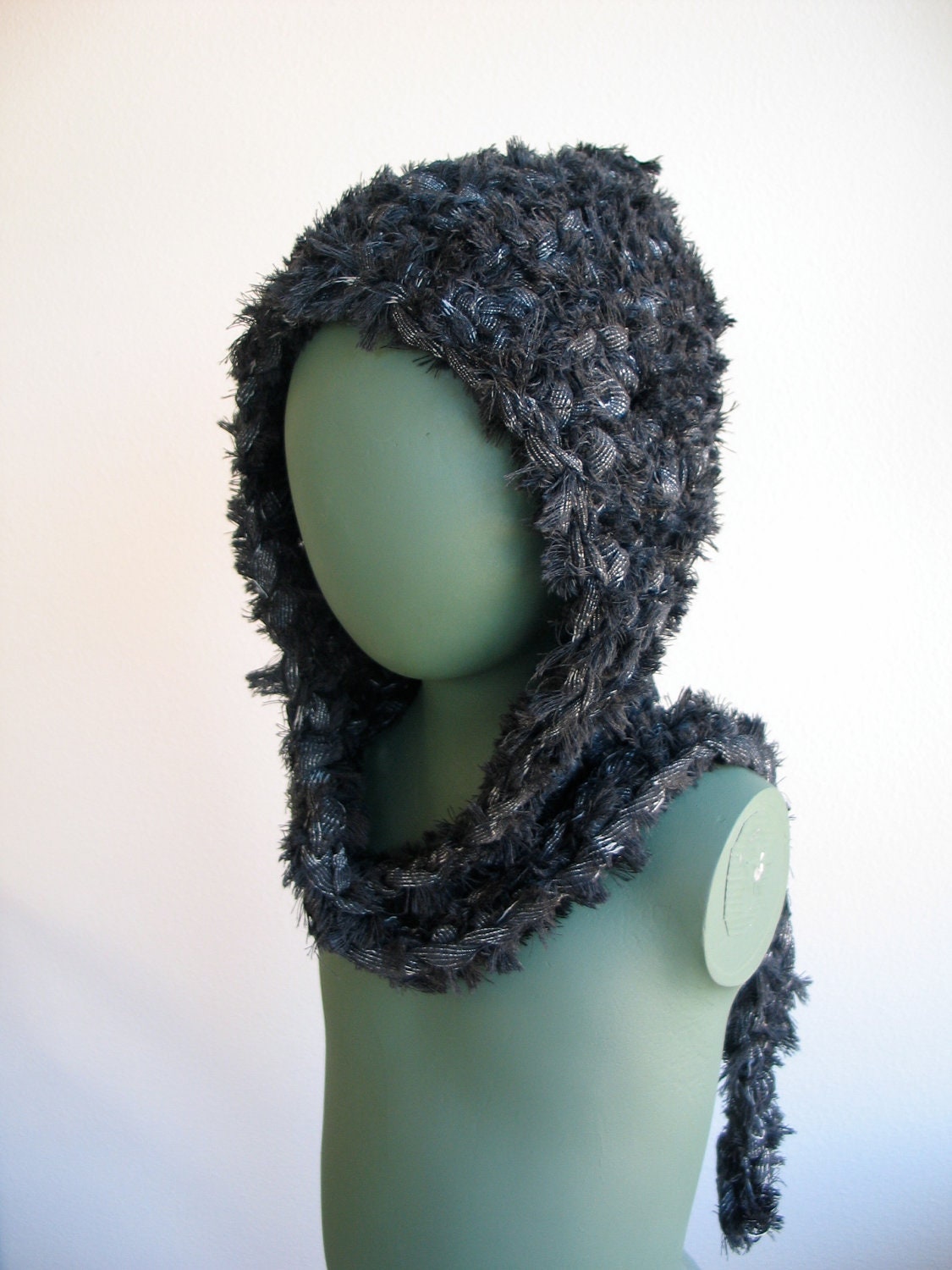 Black Hood with Attached Scarf Small and Thick