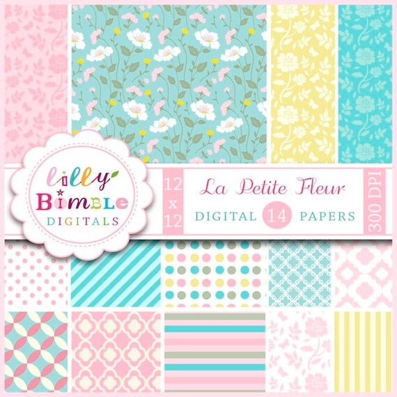 Digital Scrapbook Papers for cards, invites Commercial Use included - La Petite Fleur Il_570xn