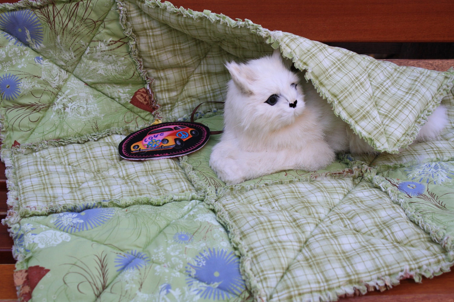 Fabric Cat Blanket in Green Plaid