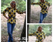 SALE Authentic Handmade German 1970s Vintage Yellow Black and White Blouse UK 10-12 Small/Medium (Item 1b)