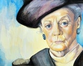 Portrait of Maggie Smith, Dowager Countess of Grantham, Downton Abbey - Print of original watercolor painting