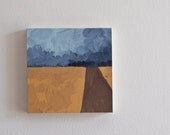 6x6 Original Acrylic Abstract Landscape Painting / Storm / Mustard / Grey