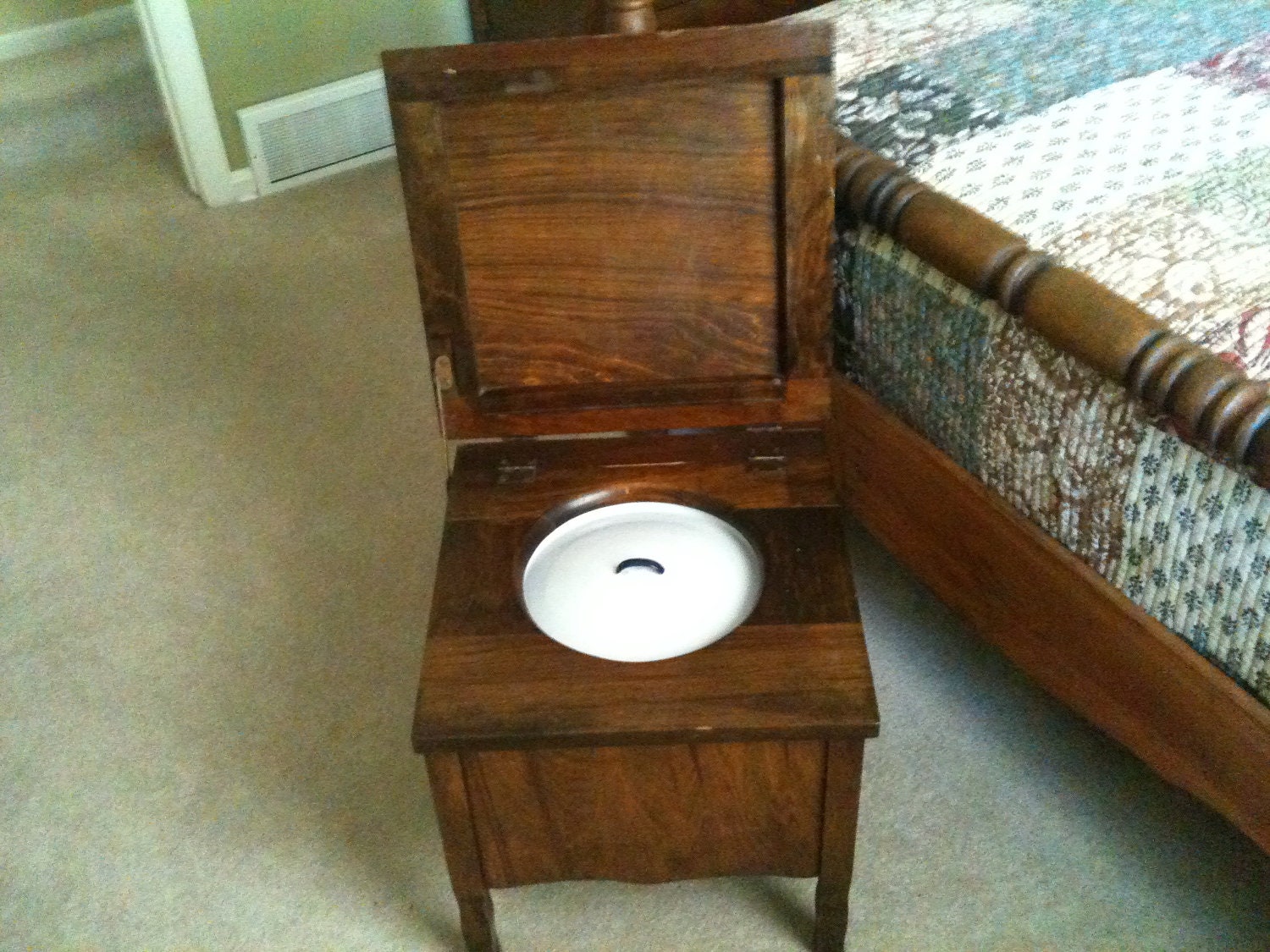 Antique Commode Wood Toilet & Enamelware by BuckCreekFurnishings