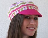 Womens Hat, Newsboy Hat, Cotton Cap - Pink, Green, Lilac and Ivory