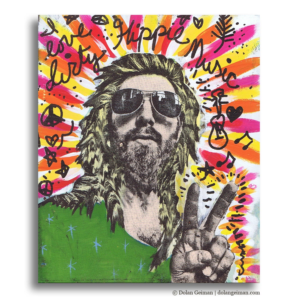Hippie Psychedelic Painting, I Love Dirtie Hippie Music Panel Painting on Wood