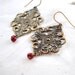 Brass Medallion with Red Bead. Antique Brass. Gamecock Dangle Earrings.