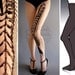 S/M Fish Bone Dark Grey tattoo tights / stockings / full length / pantyhose / nylons